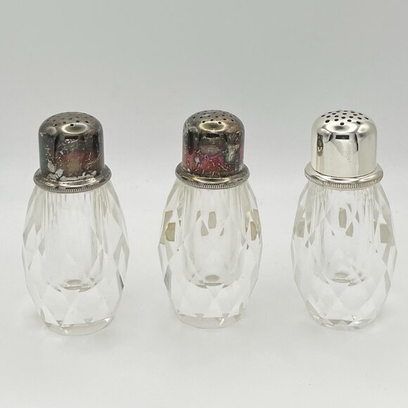 Vintage Post House Hand Cut Lead Crystal Salt Pepper Shaker & Pepper Set Japan - Picture 8 of 16